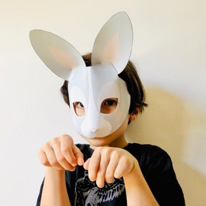 Maschera di carta 3D a forma di coniglio per bambini [fai da te] Download digitale