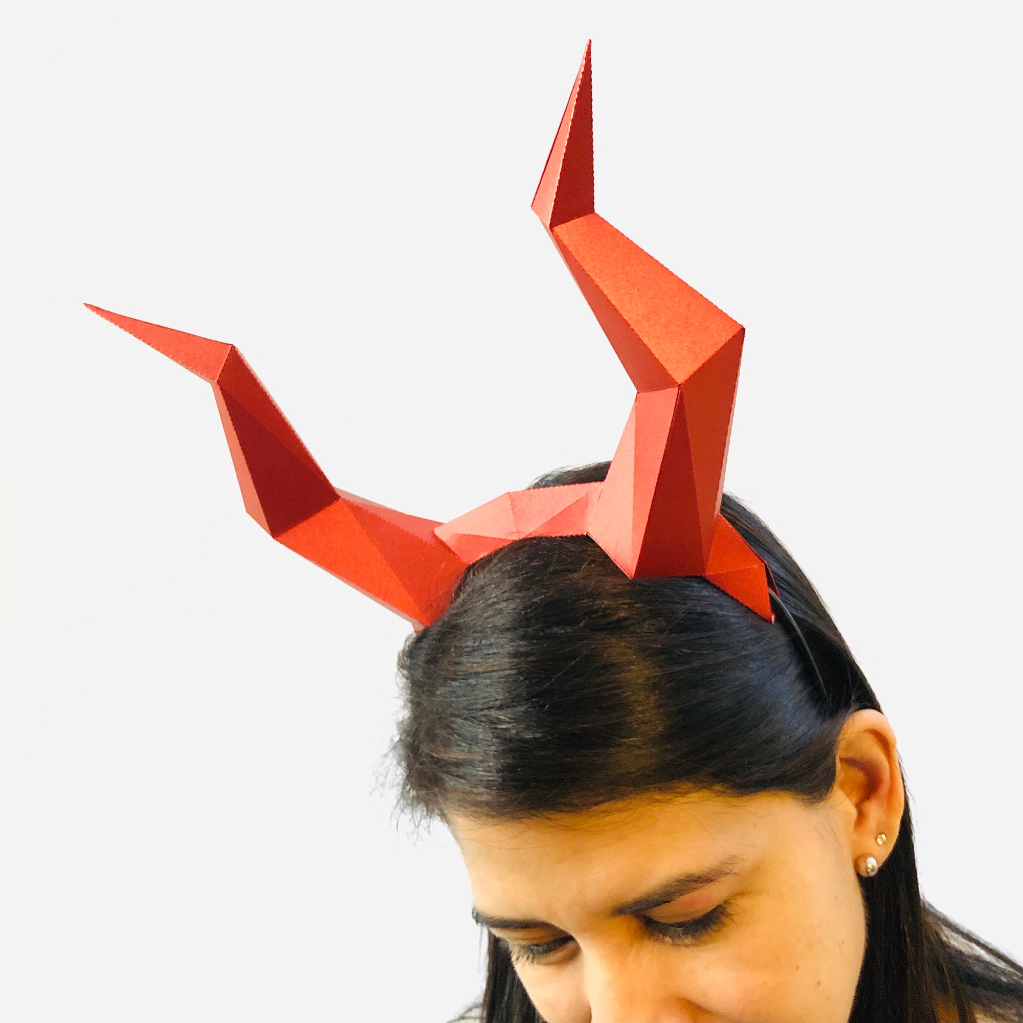 Devil horns headband DIY Loy Poly paper design digital Etsy