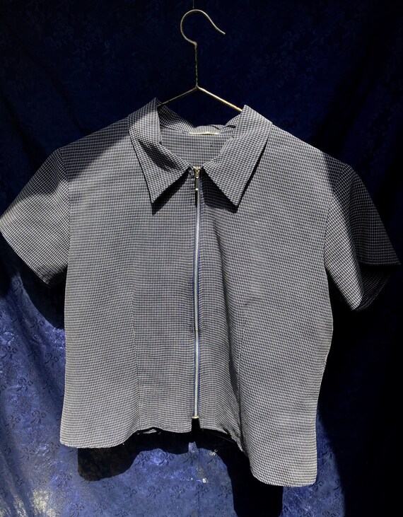 90's checkered zipper blouse