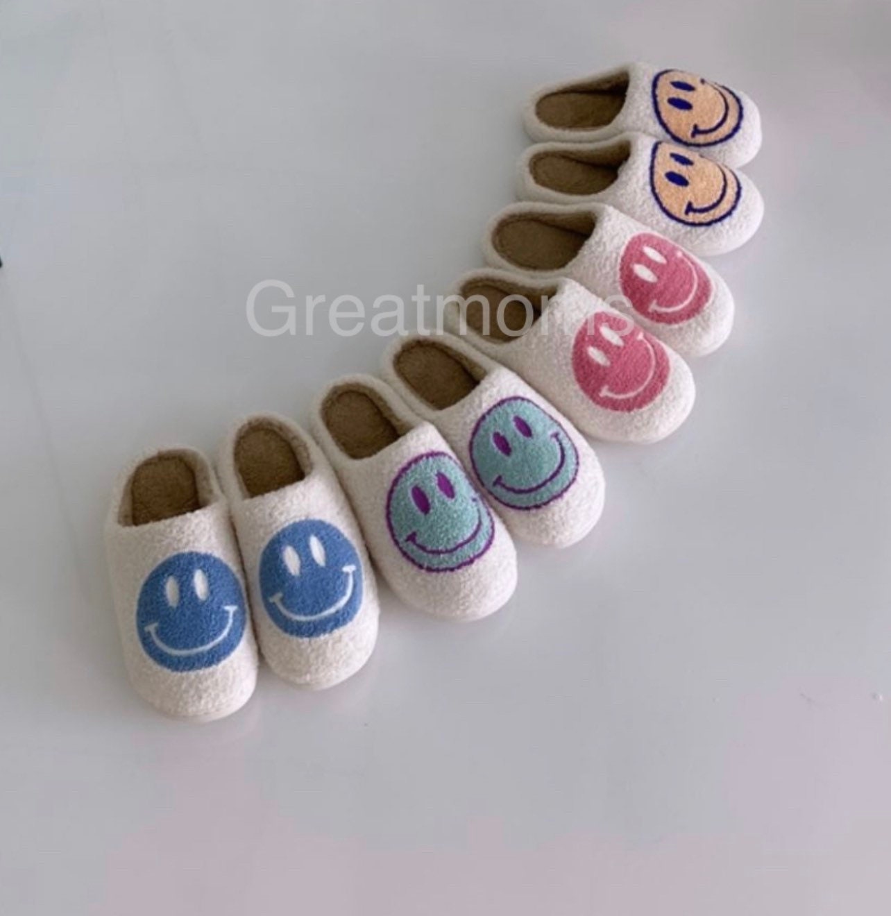 Happy face patch Slippers/ Personalized Add your Text Shoe dust bag /…