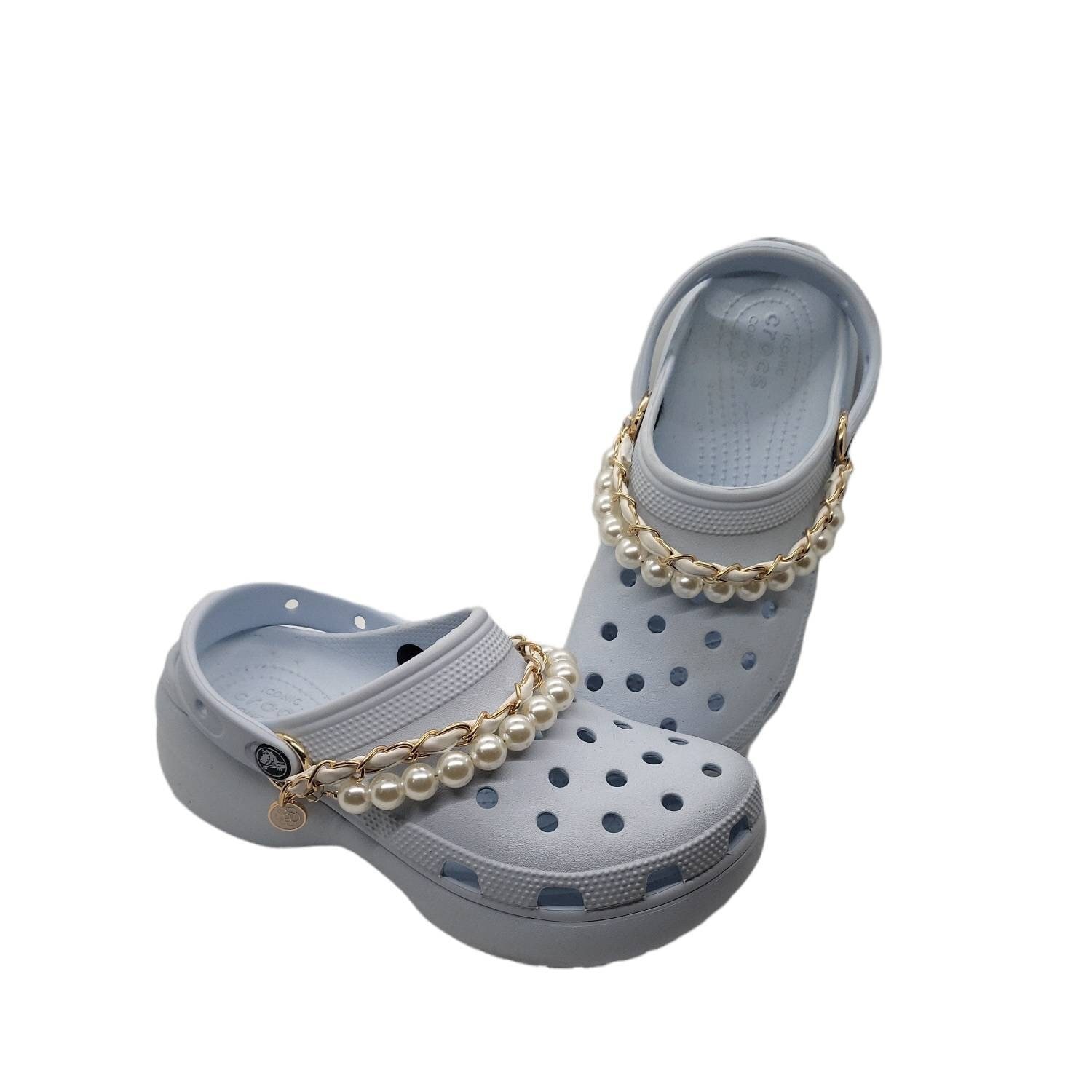 Luxury Gold/Black Leather Chain Charms For Crocs. Suitable For Adult Crocs.