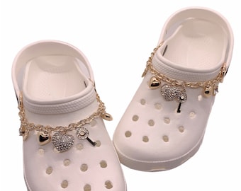 Bling Bling shoe charms 2pcs set/ Luxury charm for crocs / Chain shoe charm / Gift for mom / Mothers Day gift / crocs Accessories