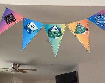 Colorful D&D/RPG Dice Bunting Banner Flags Digital Download Printable Gamer Dungeon Party Birthday Decoration Celebrate Dragon