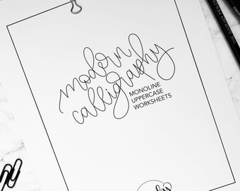 Modern Calligraphy Monoline Uppercase Worksheets