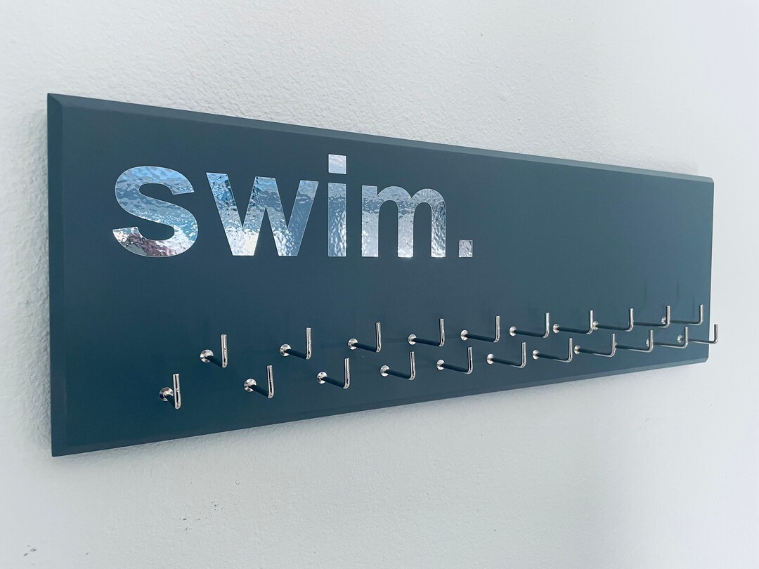 Swimming Medal Holder, Grey or Black With Chrome or Carbon Silver swim