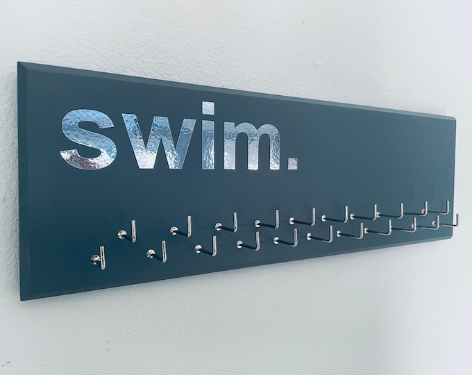 Swimming Medal Hanger | 21 Hooks & Race Bib Holder | Gray or Black