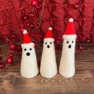 Santa Hat Ghost | Christmas Ghost | Holiday Ghost | Spooky Christmas Decoration | Christmas Ghost Figurine | Holiday Spirit Ghost