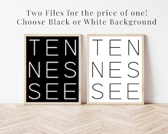 Nowoczesna typografia Tennessee Natychmiastowe pobieranie Wydrukowana sztuka, Minimalistyczny wystrój, Cyfrowy wydruk Tennessee State Loft, Sztuka pisma Tennessee