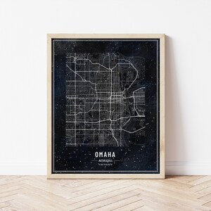 Vintage Boho Style Instant Download, Omaha Nebraska Map, Dark Navy Charcoal Watercolor Wanderlust Vintage Chalkboard Style, Wall Art Decor