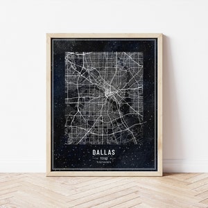 Vintage Boho Style Instant Download, Dallas Texas Map, Dark Navy Charcoal Watercolor Wanderlust Vintage Chalkboard Style, Wall Art Decor
