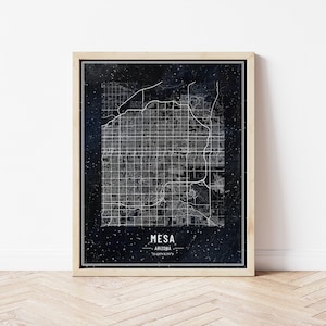 vintage Boho Style Instant Download, Mesa Arizona Map, Dark Navy Charcoal Aquarelle Wanderlust vintage Style, Wall Art Decor