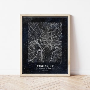 vintage Boho Style Instant Download, Washington DC Map, Dark Navy Charcoal Watercolor Wanderlust vintage Style, Wall Art Decor