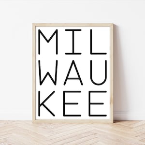 Milwaukee Printable Wall Art, Milwaukee Home Decor, Milwaukee Wallart, Milwaukee Wisconsin Cubicle Decor, Minimalist Wall Art, Wisconsin Art