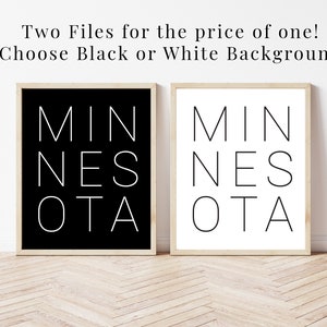 Modern Typography Minnesota Instant Download Printable Art, Minimalist Decor, Minnesota State Loft Digital Print, Living Room Decor Wall Art