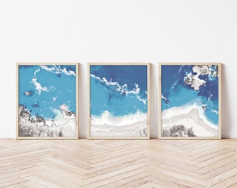 Geode Beach, Blue Ocean Water Instant Download Printable Art, Living Room Decor, Boho Bedroom, Sea Digital Print, Office Decor Wall Art