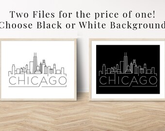 Chicago Wall Art Printable, Chicago Illinois Poster, Chicago Print, Chicago Map Instant Download, Chicago Art, Chicago Map, Chicago Skyline