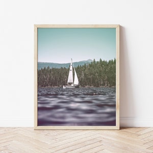 Lake Sailing, Instant Download Printable Art, Sail Boat Decor, Nautical Vintage Style Digital Print, Living Room Office Decor Wall Art