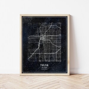 vintage Boho Style Téléchargement instantané, Tulsa Oklahoma Carte, Dark Navy Charcoal Aquarelle Wanderlust vintage Style, Wall Art Decor