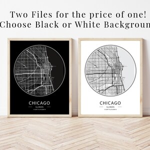 Chicago Wall Art afdrukbare, Chicago Illinois poster, Chicago print, Chicago kaart Instant Download, Chicago kunst, Chicago kaart geschenken
