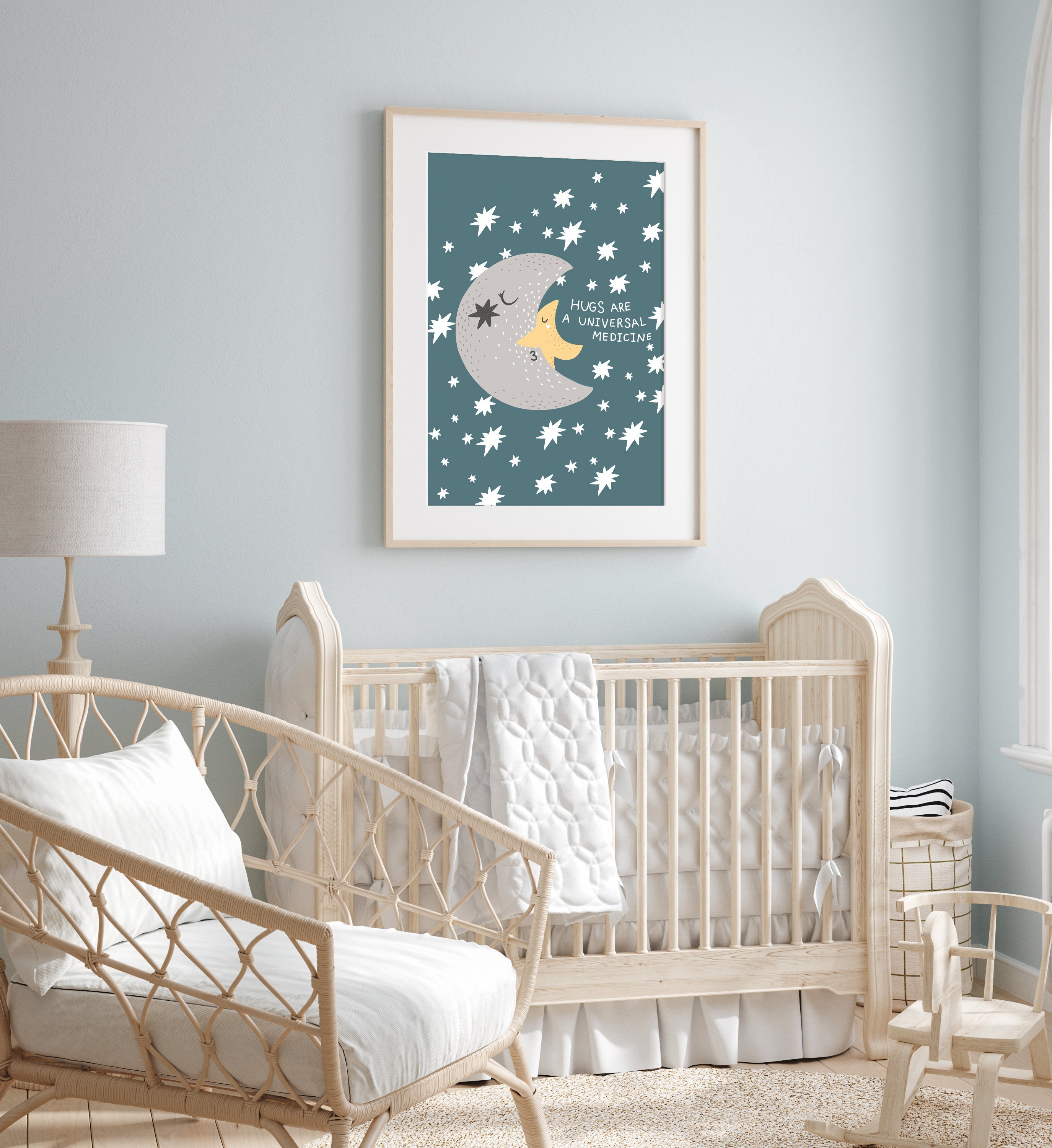 Moon and Stars Nursery Art Children Playroom Illustration Etsy
