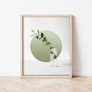 Modern Sage Spa Decor, Instant Download Printable Art, Olive Minimalist Decor, Botanical Zen in a Jar Digital Print, Bedroom Decor Wall Art