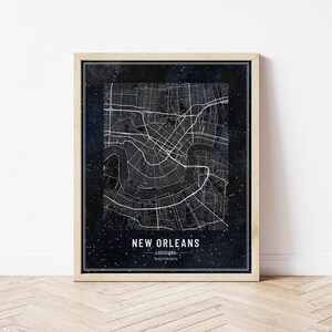 Descarga instantánea estilo Boho vintage, mapa de Luisiana de Nueva Orleans, estilo vintage de acuarela de carbón marino oscuro, decoración de arte de pared