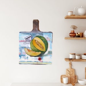 Dipinto su carta di giornale, Natura morta con melone, Stile vintage, Arte antica, Stile industriale, Stile urbano, LIDL, ALDY, Fine Art, VisualArt