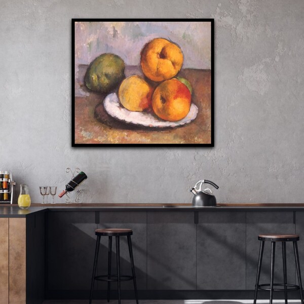 Pomme jaune peinte à la main sur toile, Pomme en vert, Impressionnisme pomme, Technique mixte pomme, Peinture à l’huile, Citation à Cézanne, Peinture surdimensionnée