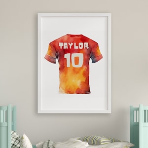 Custom Watercolor Football Jersey Print, Nursery Football Art Decor, Children&#39;s Room Prints, Kids Room Art, Baby Shower Gift, Birthday Gift