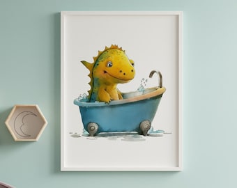 Watercolor Nursery Safari Bath Wall Art, Safari animals in bathtub, Boy girl bathroom art, Kids bathroom Prints, Baby Shower Gift