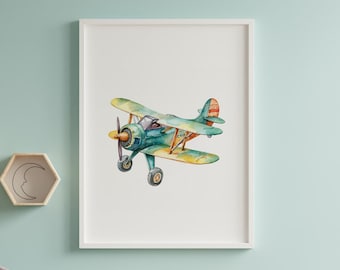 Arte de pared de avión para guardería, decoración de habitación infantil, arte de avión vintage, decoración de guardería de aviador, regalo para baby shower
