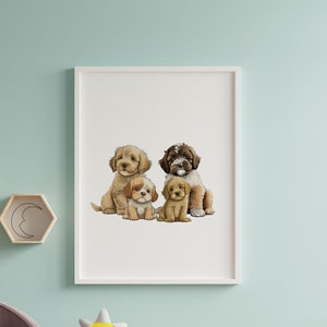 Stampa artistica personalizzata per cameretta del barboncino, decorazioni per cameretta del labradoodle, decorazioni per cameretta del cane, regalo per baby shower, decorazioni per cameretta a tema animali