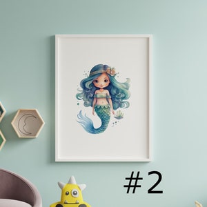Watercolor Mermaid Girl&#39;s Nursery Prints, Mermaid Nursery Decor, Mermaid Wall Art Prints, Under The Sea Nursery Art, Baby Shower Gift