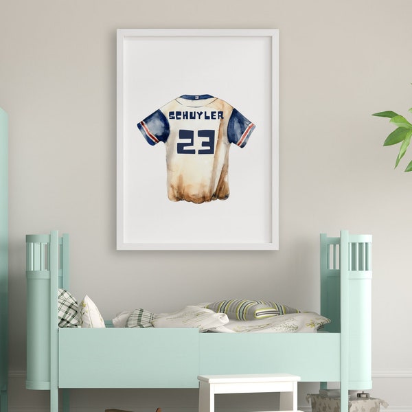 Personalisierter Aquarell-Baseball-Trikot-Kunstdruck, Baseball-Kunst-Dekor für Kinderzimmer, Kinderzimmer oder Büro, Baseball-Liebhaber-Geschenk