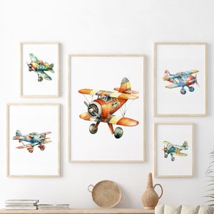 Airplanes Nursery Art Prints, Boy&#39;s Room Decor, Kid&#39;s Airplanes Nursery Prints, Set of 5 Nursery Decor, Baby Shower Gift, Vintage Planes Art