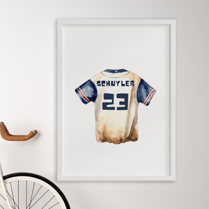 Personalized Watercolor Baseball Jersey Art Print, Baseball Art Decor for Kids room Nursery or Office, Baseball Lover Gift