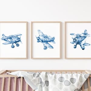 Decoração de parede com aviões para quarto de bebê, Estampas de aviões para crianças, Decoração de quarto de menino, Arte de avião vintage, Decoração de quarto de bebê com aviões, Presente de chá de bebê