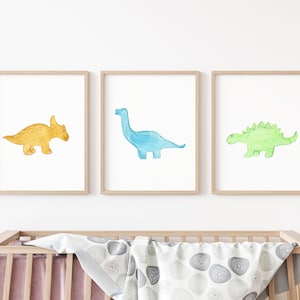 Watercolor Dinosaur Nursery Art Prints, Dinosaur Baby Room Decor, Nursery Wall Art, Baby Shower Gift, Dinosaur Nursery Decor, Kids Room Art