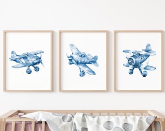 Nursery Airplanes Wall Decor, Kid's Airplane Prints, Boy's Room Decor, Vintage Airplane Art, Airplane Nursery Decor, Baby Shower Gift