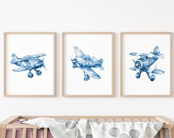 Decoración de pared para habitación infantil de aviador, láminas de aviones para niños, decoración de habitación de niño, arte de avión vintage, decoración de habitación infantil de avión, regalo para baby shower