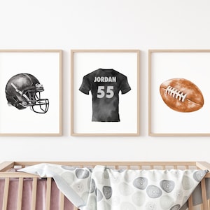 Personalized Watercolor Football Jersey and Helmet Art Print Set, Football Art Decor for Kids room Nursery or Office, Football Lover Gift