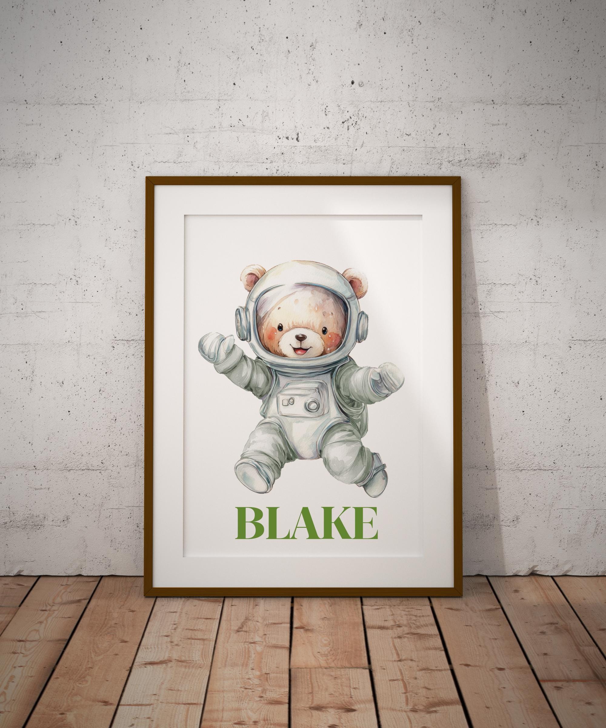 Cute Teddy Bear Astronaut Art Print, Aerospace Nursery Decor ...