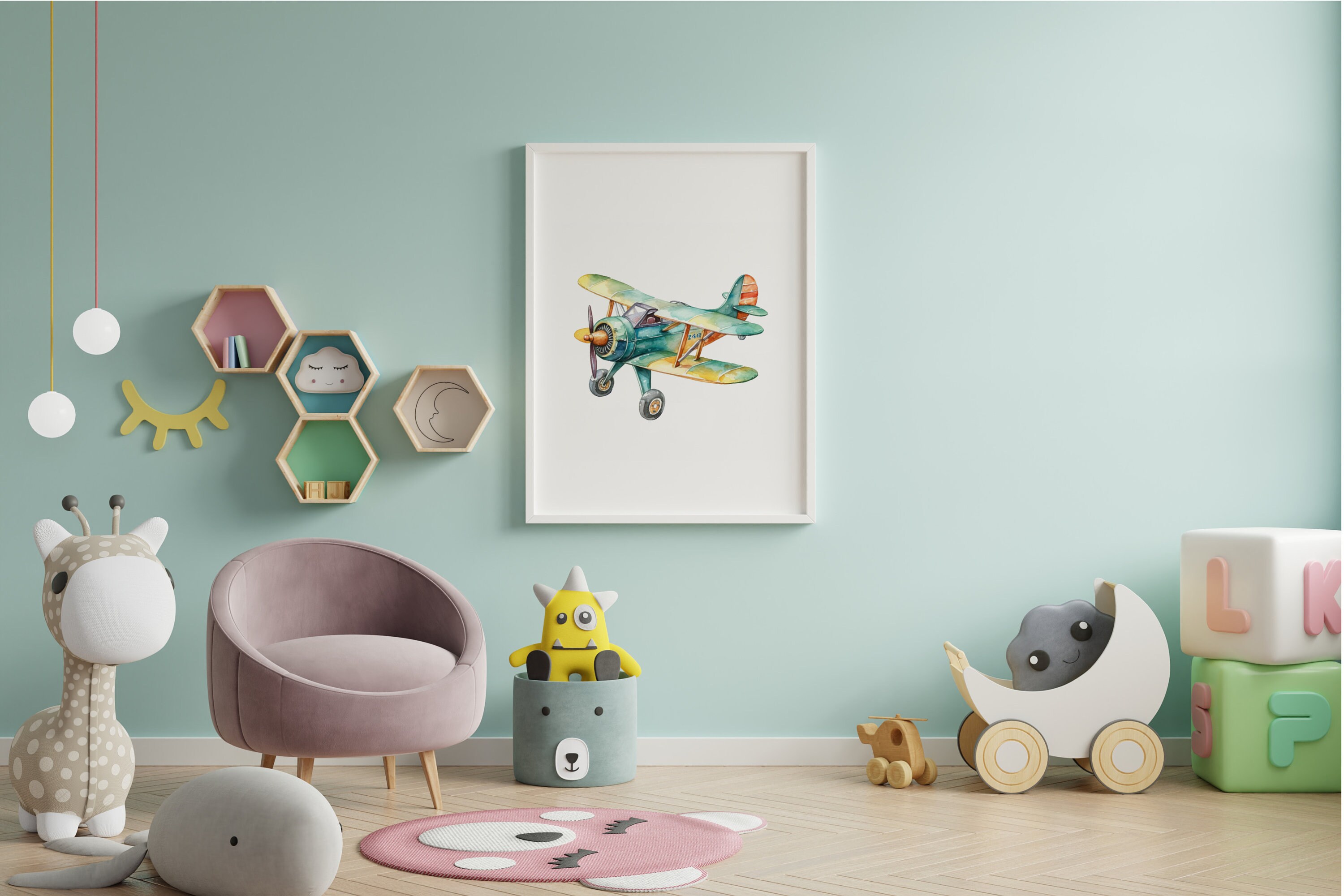 Airplane Nursery Wall Art Set, Vintage Aircraft Prints for Kids Room ...