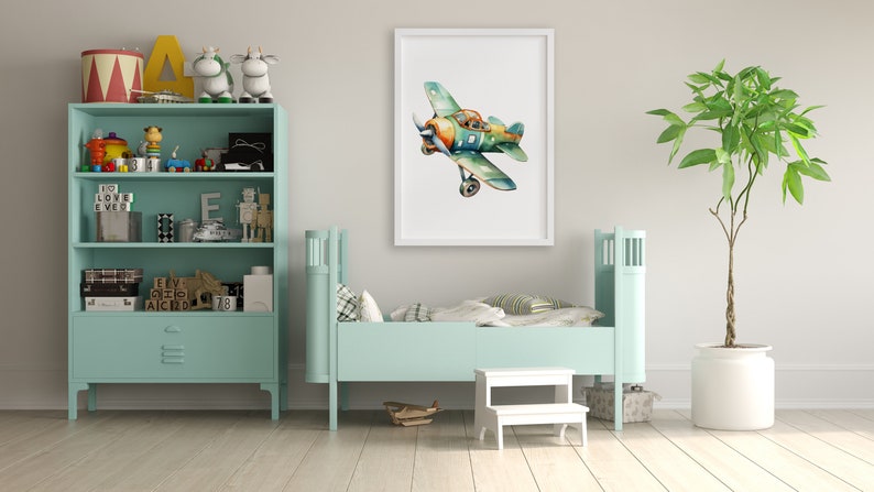 Airplane Nursery Wall Art Set, Vintage Aircraft Prints for Kids Room ...