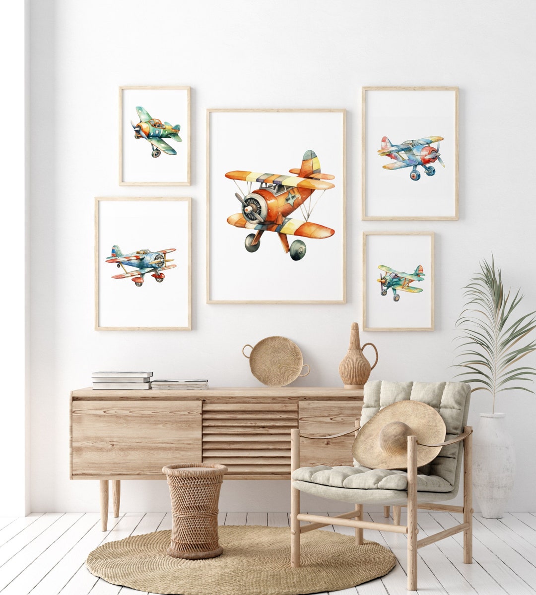 Airplane Nursery Wall Art Set, Vintage Aircraft Prints for Kids Room ...