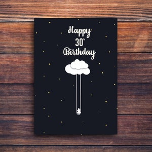 Druckbare Geburtstagskarte. Herunterladbare Geburtstagskarte. Digitale Karte zum 30. Geburtstag. Sofortiger Download. 5x7 Zoll und A5 Umschlag Vorlagen
