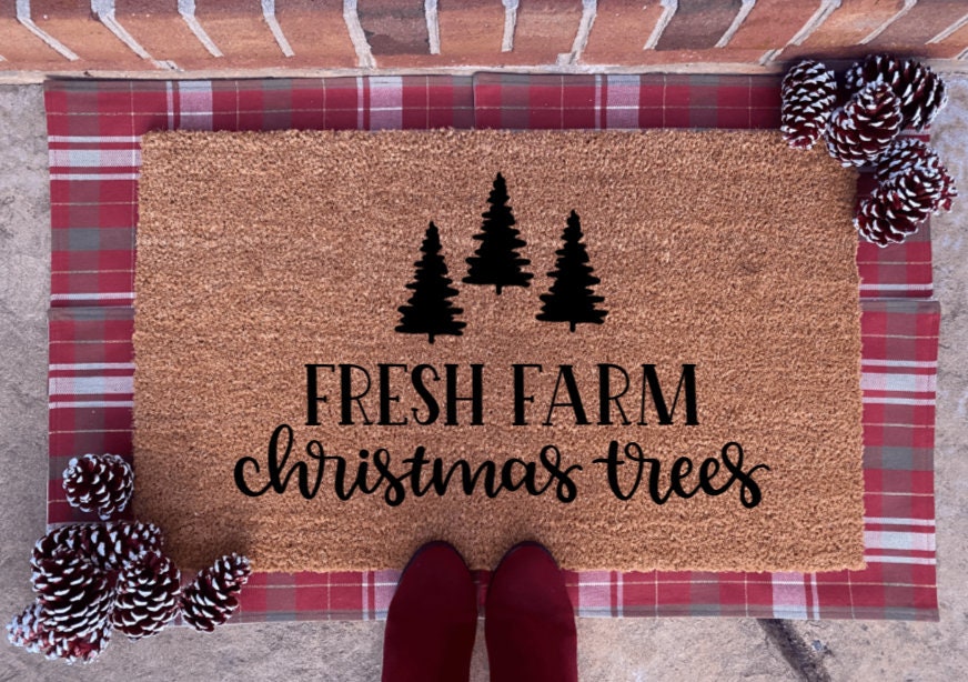 Home decor Christmas decorations Farm Fresh CHRISTMAS Trees Doormat Holiday season