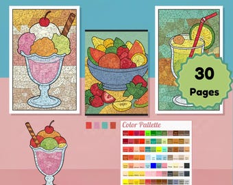 Mystery Mosaic Food Coloring Book: Pixel Color-by-Number (Printable 8.5x11")