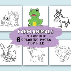 Farm Animals Coloring Pages - 6 Printable Coloring Sheets - Cute & Easy Farm Animal PDF for Kids - Digital Download