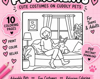 Cute Pets in Costumes Coloring Pages, 10 Printable Animal Coloring Pages, Dog Cat Pet Coloring PDF, Instant Download